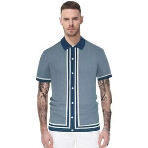 NWT PJ Paul Jones Men’s Vintage Style Knit Button Down Shirt Blue Size Large